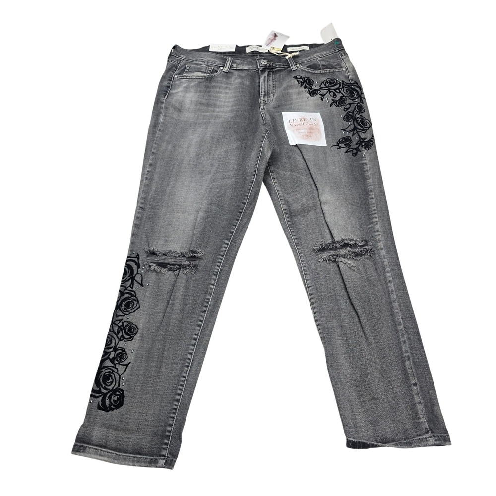 Jessica Simpson Mika Best Friend Jeans Womens 30 Grey NEW Distressed Rose Floral